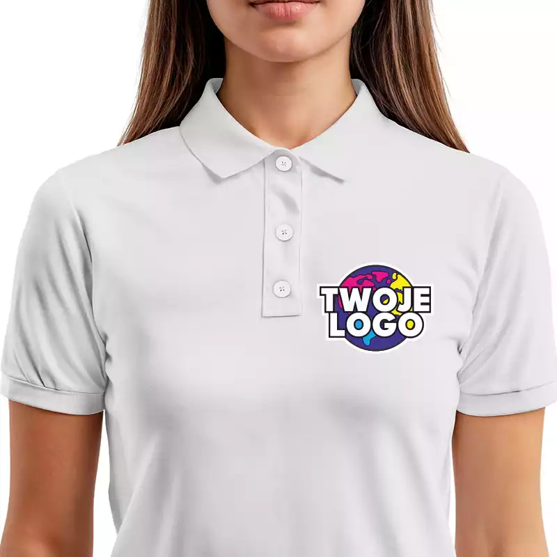 firmowa koszulka polo z logo dowolną nazwą damska biała
