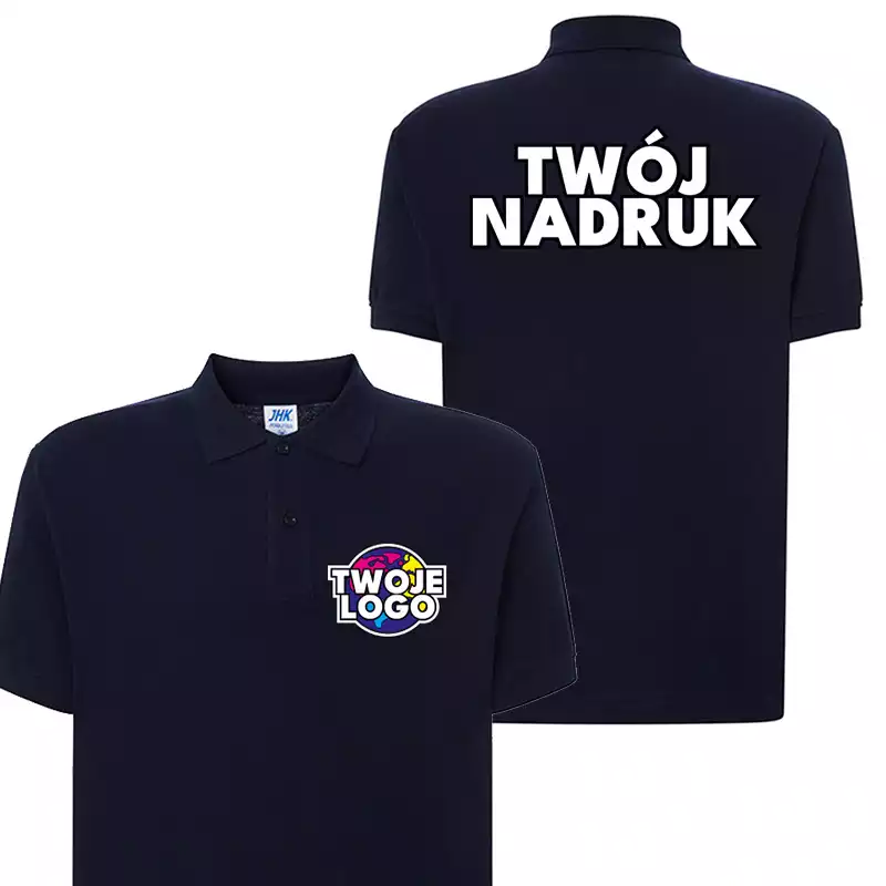 Granatowa koszulka polo z logo firmy nadruk przód tył męska czarna (kopia) Granatowa koszulka polo z logo firmy nadruk przód tył męska czarna (kopia)